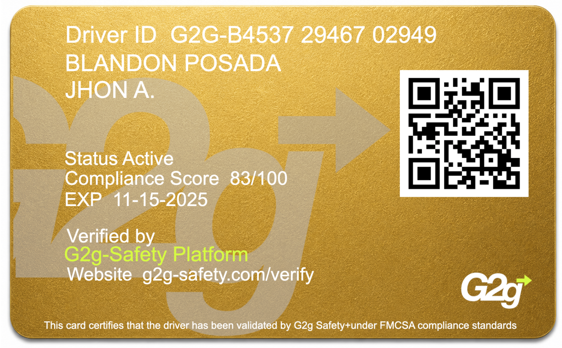 Gold tier credential card back